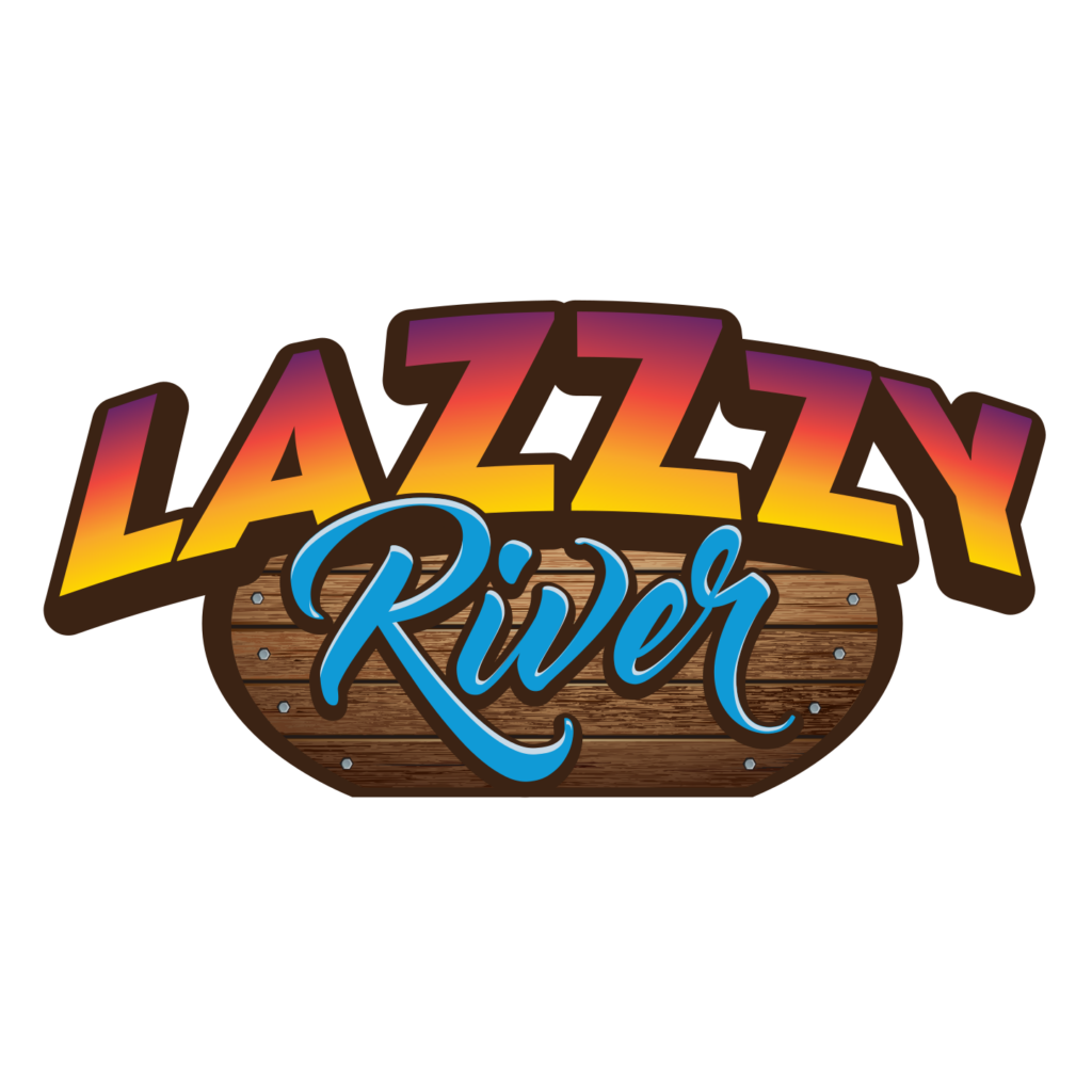 Lazy river: colorful, fun, bold text with a wooden sign effect, inviting you to a relaxing water adventure.