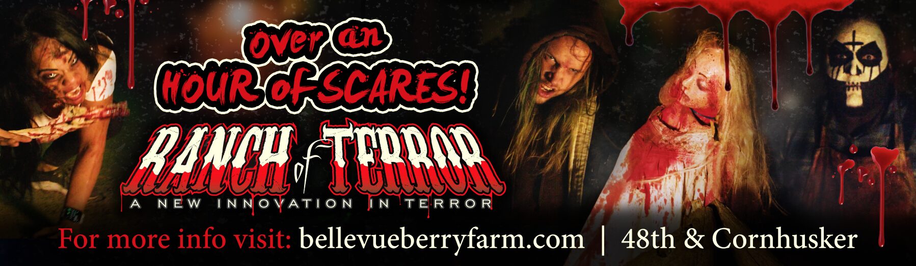 Step into the spine-chilling world of 'ranch of terror' at bellevue berry farm—where frights await at every turn, promising over an hour of heart-pounding scares!.