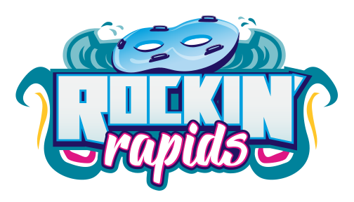 Rockin rapids: an exciting and vibrant logo with a cool blue color scheme evoking the feeling of wild water adventures.